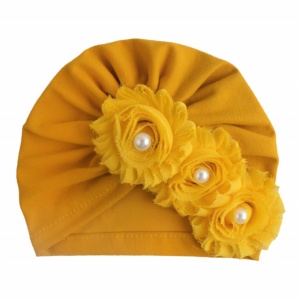 Caciulita galben mustar tip turban cu floricele cu perlute - Img 2