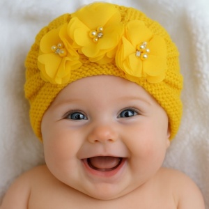 Caciulita tip turban cu floricele - Galben