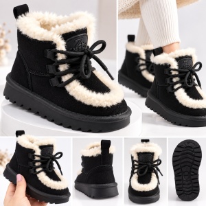 Cizme negre imblanite pentru fete din piele ecologica, talpa cauciuc, Model Cozy - Img 3