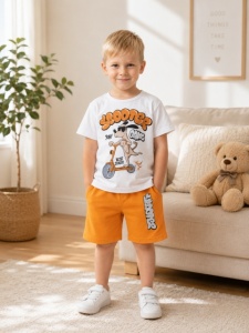 Compleu din doua piese, tricou si pantaloni scurti pentru copii, Memoza, Model ALSBS12, bumbac - Img 2