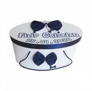 Cutie trusou botez personalizata, decor funda bleumarin, Denikos® 217 - Img 2