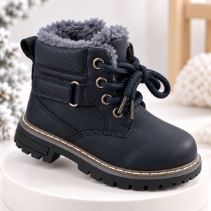 Ghete imblanite pentru baieti, SuperBaby, Model Sami, Bleumarine, Piele ecologica - Img 2