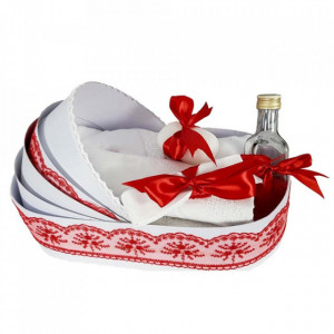 Lumanare botez cu iepuras, personalizata si trusou botez in landou, decor Rosu, Denikos® 798 - Img 3