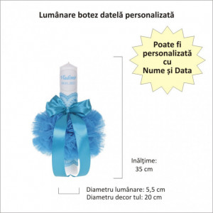 Lumanare botez personalizata, decor turcoaz cu tul si dantela, Denikos® 720 - Img 2