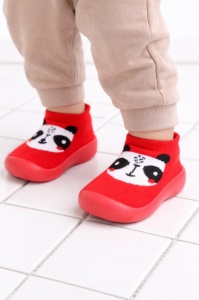 Mocasini rosii cu talpa antiderapanta - Panda