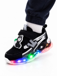 Pantofi sport cu lumini LED, Model accesoriu cu ursulet, Piele ecologica, Negru - Img 2