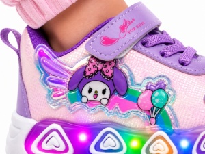 Pantofi sport cu luminite, Model Baloane, Piele ecologica, Fete, Mov - Img 4