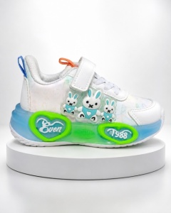 Pantofi sport cu luminite, Model Iepurasi, Piele ecologica, Fete, Alb - Img 2