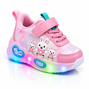 Pantofi sport cu luminite, Model Iepurasi, Piele ecologica, Fete, Roz