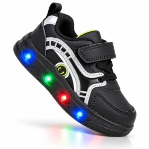 Pantofi sport cu luminite, Model Sporty Style 2, Piele ecologica, Baieti, Negru