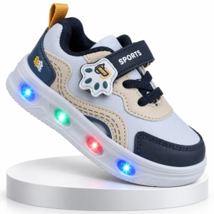 Pantofi sport cu luminite, Model Sporty Style 3, Piele ecologica, Baieti, Gri - Img 2