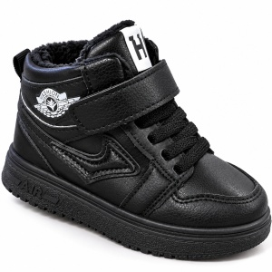 Pantofi sport imblaniti, Model Black Style, Negru, Baieti, Piele ecologica