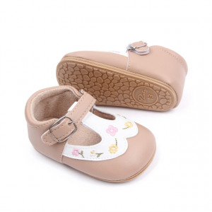 Pantofiori crem cu alb si floricele brodate - Img 3