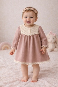 Rochie MyMio cu insertie din dantela si croiala lejera, model elegant si confortabil pentru fetite