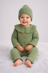 Salopetă Baby My cu lana naturala - Verde