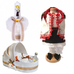Set botez traditional fetita, trusou botez landou, lumanare si costum traditional, Denikos® 983