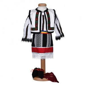 Set costum traditional fetita, trusou botez landou si lumanare, decor national, Denikos® C9283 - Img 2