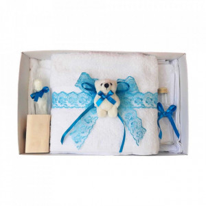 Set trusou botez si cutie trusou, Ursulet, dantela turcoaz, Denikos® 459 - Img 3