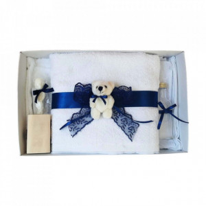 Trusou botez dantela bleumarin si ursulet Denikos® 436