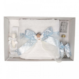 Trusou botez fundita bleu cu buline, cu ingeras, Denikos® 29