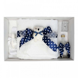 Trusou botez fundita bleumarin cu buline, cu ursulet, Denikos® 38