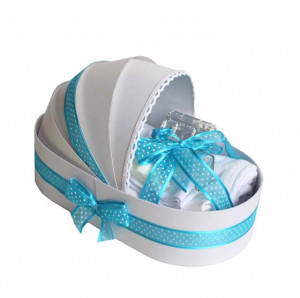 Trusou botez in landou si lumanare pentru baietel, turcoaz, Denikos® 45 - Img 2
