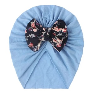 Caciulita bleu tip turban cu fundita inflorata - Img 2