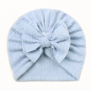 Caciulita bleu tip turban cu model din tesatura si funda aplicata - Img 2