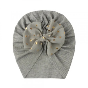 Caciulita gri tip turban cu fundita din tulle aplicata - Img 2