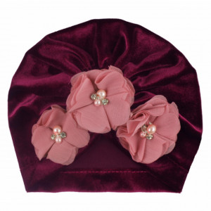Caciulita tip turban din catifea cu flori aplicate - Img 4