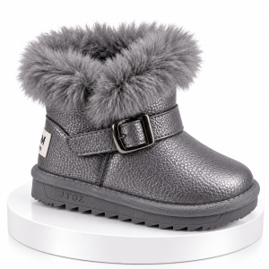 Cizme gri sidefat pentru fetite cu catarama, Superbaby, Model Pufy, Piele ecologica - Img 2