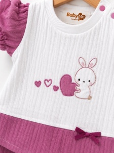 Compleu din 3 piese, tricou, pantaloni si bentita, Iepuras, BabyIm, bumbac - Img 3