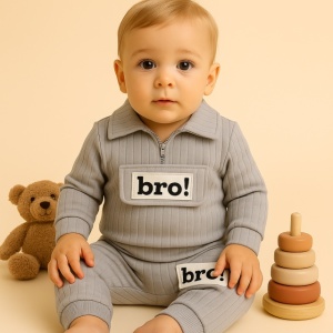 Costum din Bumbac 100% pentru Bebeluși - BRO Grey