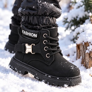 Ghete negre cu catarama, piele ecologica, baieti, Model Blacky Fashion