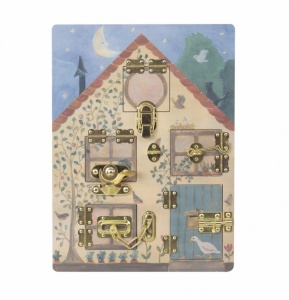 Jucarie Montessori Casuta iepurasilor, joc din lemn cu sisteme de inchidere Egmont Toys - Img 4