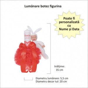 Lumanare botez cu iepuras, personalizata si trusou botez in landou, decor Rosu, Denikos® 798 - Img 4