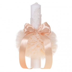 Lumanare botez glob cu dantela si trusou botez in landou, decor Ivoire cu floricele, Denikos® 755 - Img 3