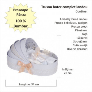 Lumanare botez personalizata si trusou botez in landou, decor dantela Crem, Denikos® 869 - Img 2