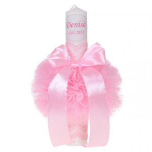 Lumanare botez personalizata si trusou botez in landou, decor Roz, Denikos® 782 - Img 2