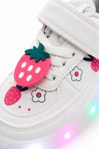 Pantofi sport cu lumini LED, Model Capsunele, Piele ecologica, fete, alb - Img 4