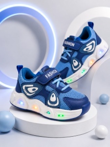 Pantofi sport cu lumini LED, Super Navy Style, Textil, Baieti, Bleumarin