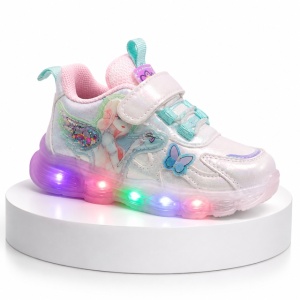 Pantofi sport cu luminite, Model cu fluturas si zana, Piele ecologica, Fete, Alb - Img 2