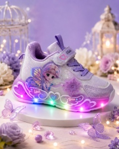 Pantofi sport cu luminite, Model cu Zana, Piele ecologica, Fete, Mov