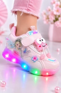 Pantofi sport cu luminite, Model FairyLand, Piele ecologica, Fete, Roz