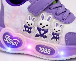 Pantofi sport cu luminite, Model Iepurasi Dragalasi, Piele ecologica, Fete, Mov - Img 3