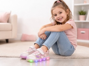 Pantofi sport cu luminite si sclipici, Model Premium Style, Piele ecologica, Fete, Roz - Img 5
