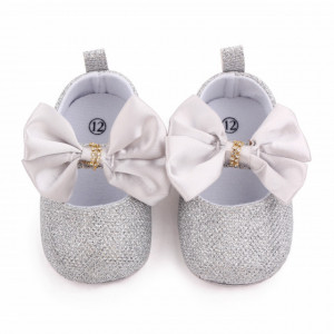 Pantofiori argintii cu strasuri si fundita din satin - Img 4