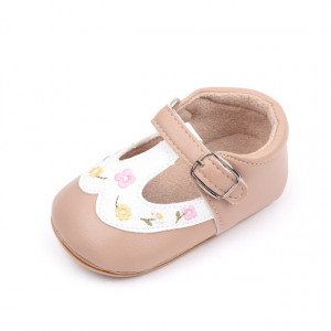 Pantofiori crem cu alb si floricele brodate - Img 4