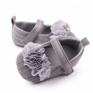 Pantofiori gri cu floricele din tulle aplicate - Img 5