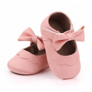Pantofiori roz cu volanas si fundita pentru fetite
